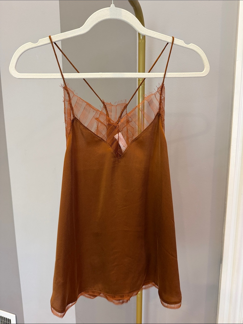 IRO Rust Orange Lace-Trim Silk Cami